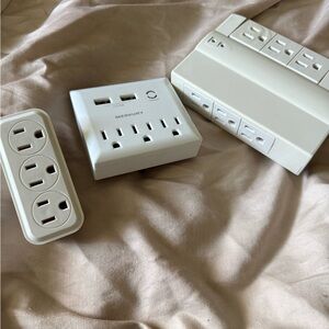 Set of 3 White Power Outlet Adapters with multiple outlets
